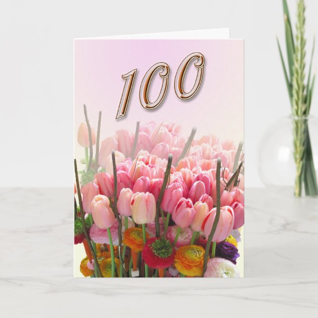 Carte tulips Happy 100th Birthday Greeting Card (Devant)