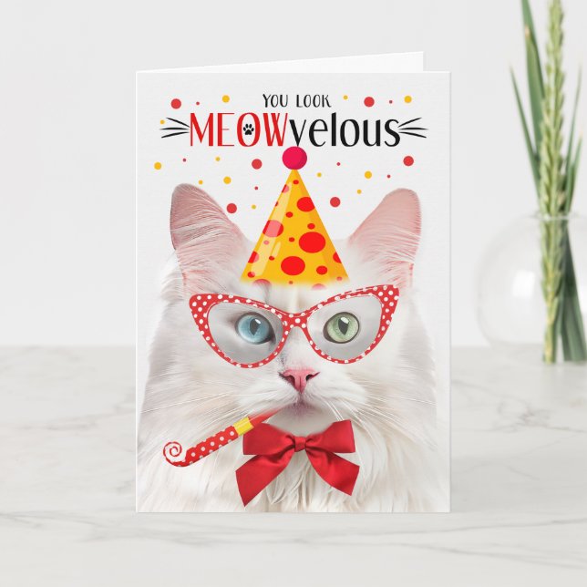 Carte Turc Angora Cat MEOWvelous Anniversaire (Devant)