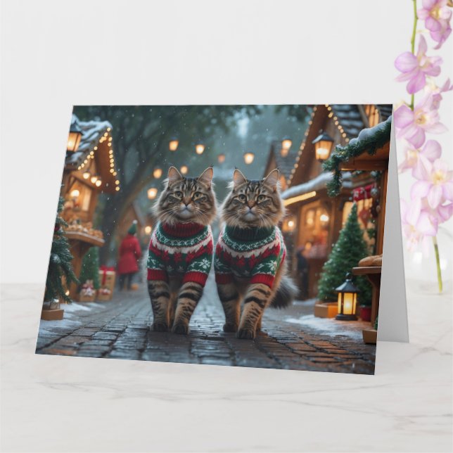 Carte Turc Angora Chats Noël Fête de la neige (Orchidée)