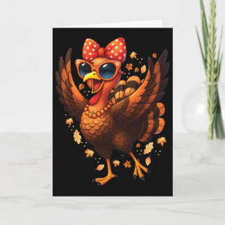 Carte Turkey Dancing Turkey Day Womens Fall Cute Bow Tha