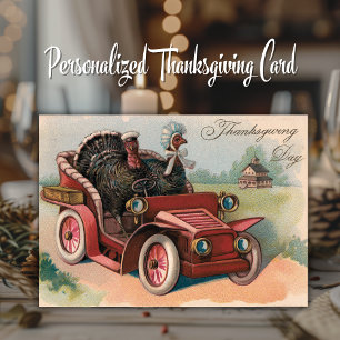 Carte Turkeys Riding en voiture Vintage Thanksgiving