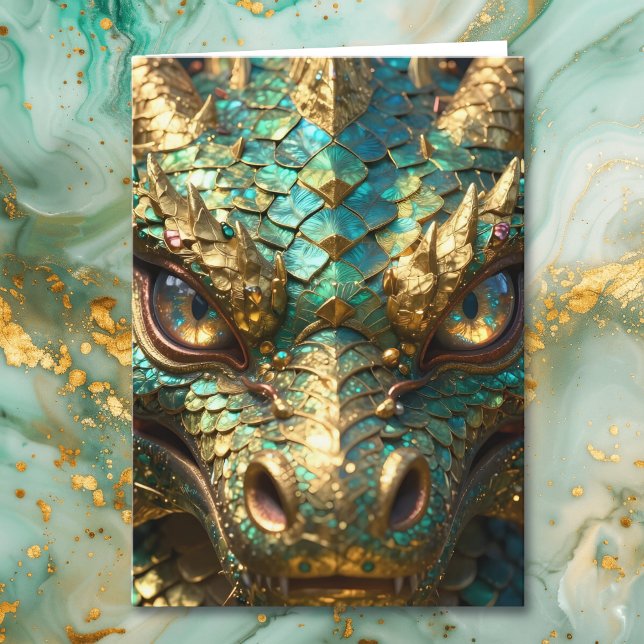 Carte Turquoise and Gold Dragon Birthday (Créateur téléchargé)