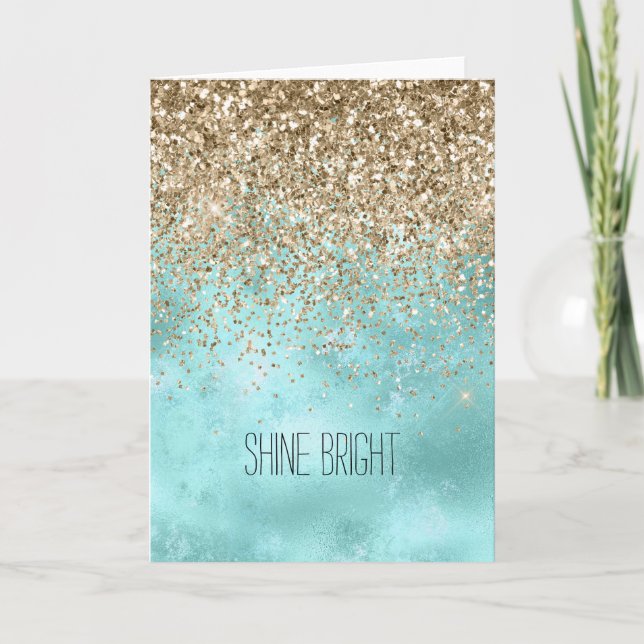 Carte Turquoise Aqua Gold Glam Parties scintillant étinc (Devant)