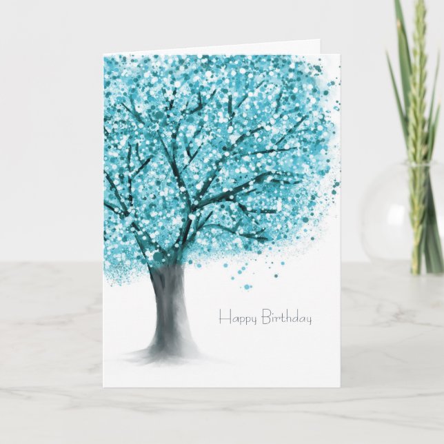 Carte Turquoise arbre bleu anniversaire abstrait (Devant)