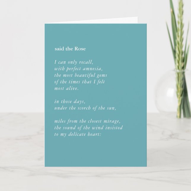 Carte Turquoise Bleu Simple Encouragement Poème Sympathi (Devant)
