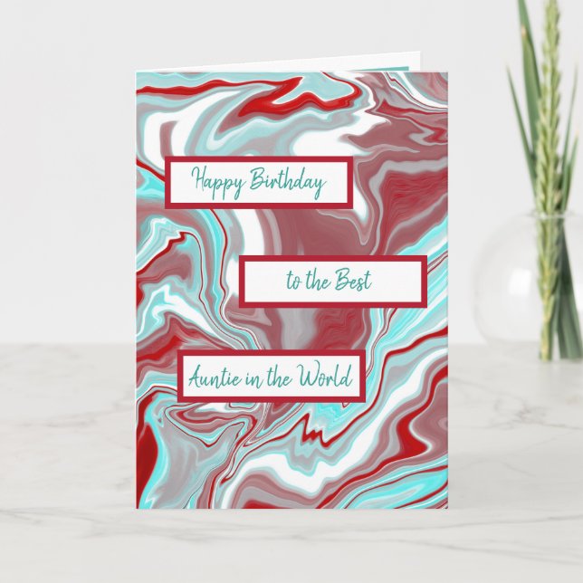 Carte Turquoise Bourgogne Marbre Fluid Art Joyeux Annive (Devant)