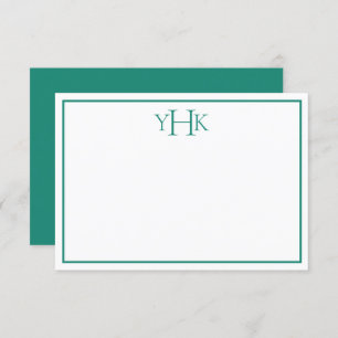 Carte turquoise et blanche Monogramme Note Plat