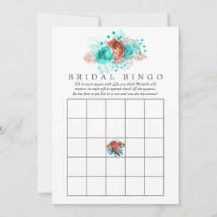 Carte Turquoise et Corail Tropical Floral Bingo nuptiale