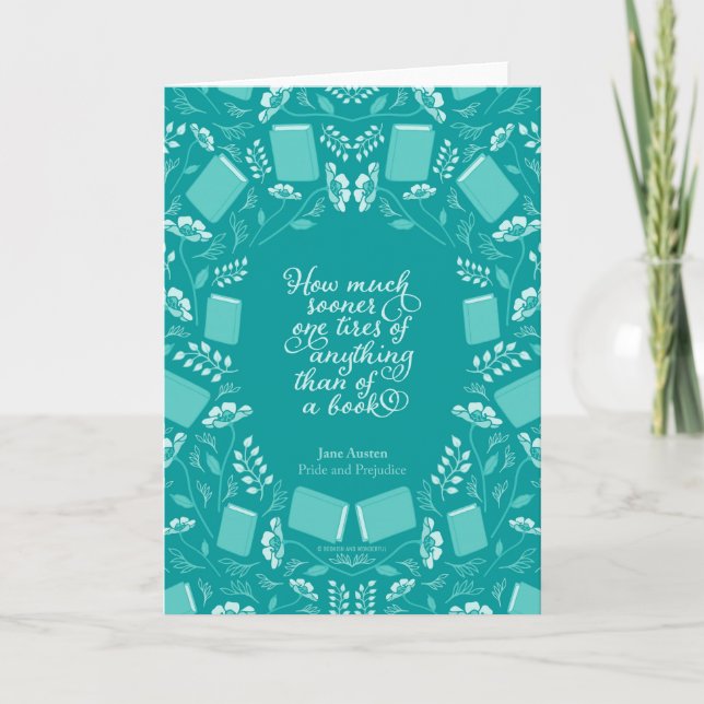 Carte Turquoise Floral Pride & Prejudice Bookish Citatio (Devant)