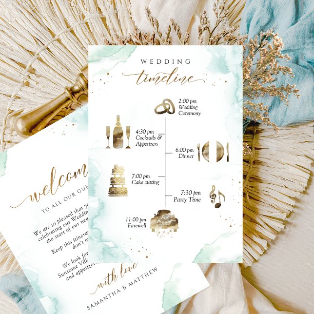 Carte Turquoise, Mariage Vert Bienvenue et Timelin (Créateur téléchargé)