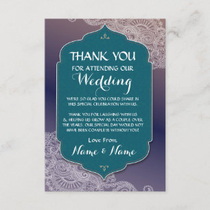 Carte Turquoise Merci Mariage Arabian Nights