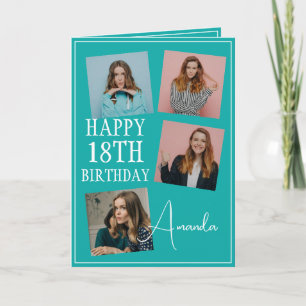 Carte Turquoise moderne 4 photo Collage 18e anniversaire