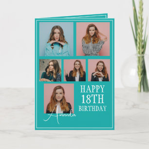 Carte Turquoise moderne 6 photo Collage 18e anniversaire