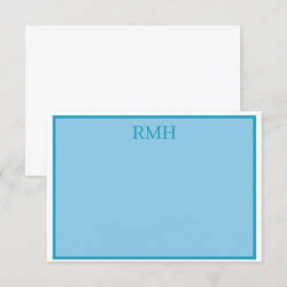 Carte turquoise Monogramme en bleu et blanc