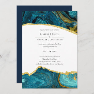 Carte Turquoise Peacock Blue Gold Agate Mariage