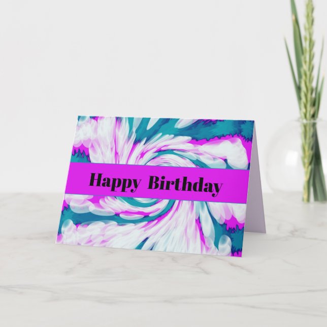Carte Turquoise Rose Tie Dye Tourbillon Joyeux Anniversa (Devant)