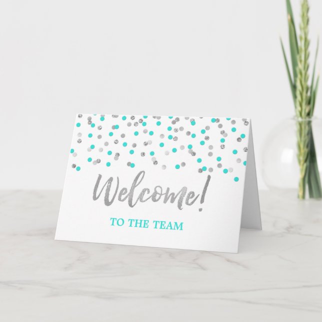 Carte Turquoise Silver Confetti Employé Bienvenue dans l (Devant)