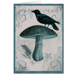 Carte turquoise vintage de champignon de Raven