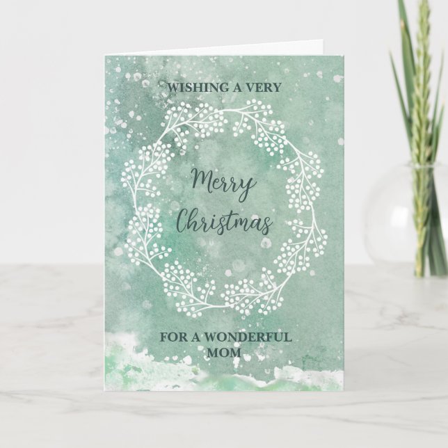 Carte Turquoise Watercolor Maman Joyeux Noël (Devant)