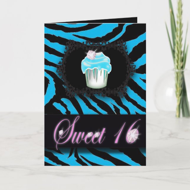 Carte Turquoise Zebra print Sweet 16 (Devant)