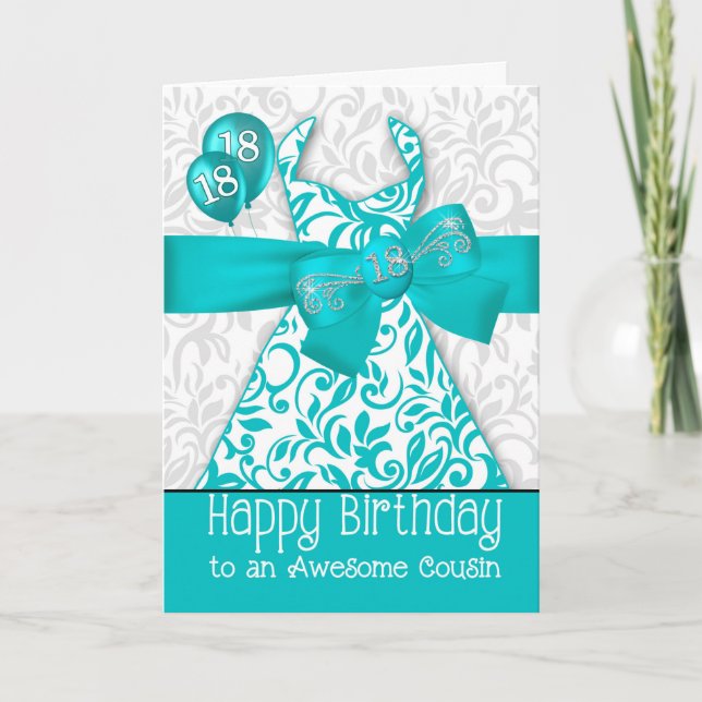 Carte Turquouise 18e anniversaire de Cousin (Devant)