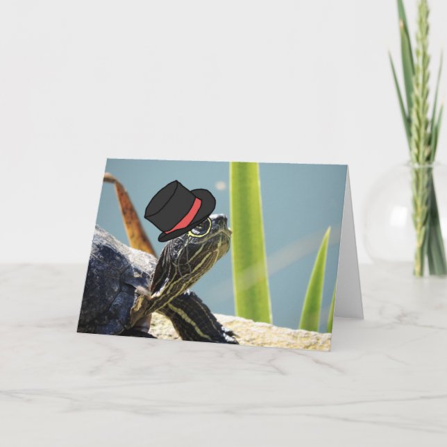 Carte Turtle with an Monocle and Top Hat Blank Greeting (Devant)