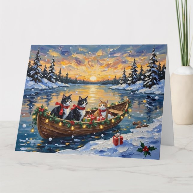 Carte Tuxedo Cat Christmas Boat Holiday (Devant)