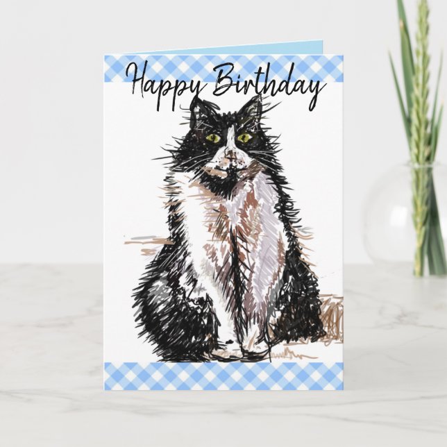 Carte Tuxedo Cat Cute Dessin Black and White Cats (Devant)