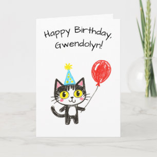 Carte Tuxedo Chat Anniversaire Style Dessin d'Enfant