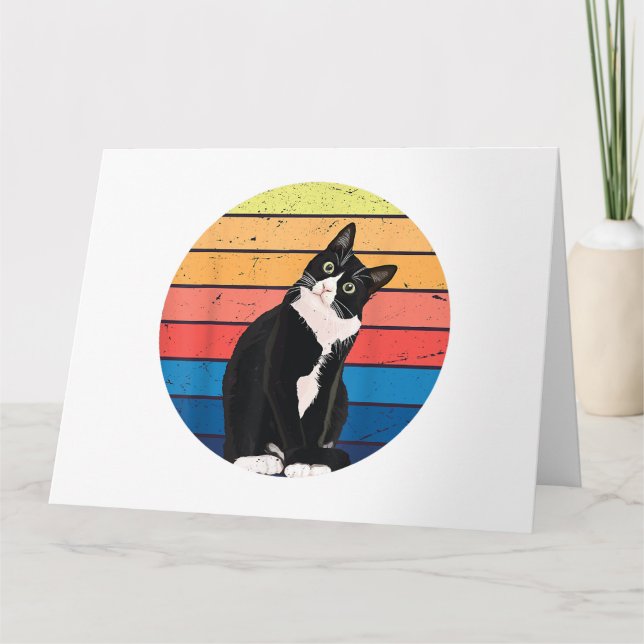 Carte Tuxedo Chat Cadeau Couleurs rétro pour Amoureux de (Devant)