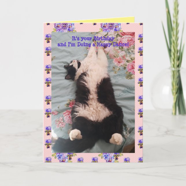 Carte Tuxedo Chat Cute Funny Happy Dance Chats Viola Car (Devant)