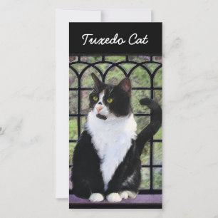 Carte Tuxedo Chat dans la peinture de fenêtre Art animal