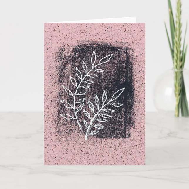 Carte Twig blanc Abstrait sur peinture rose et noire (Devant)