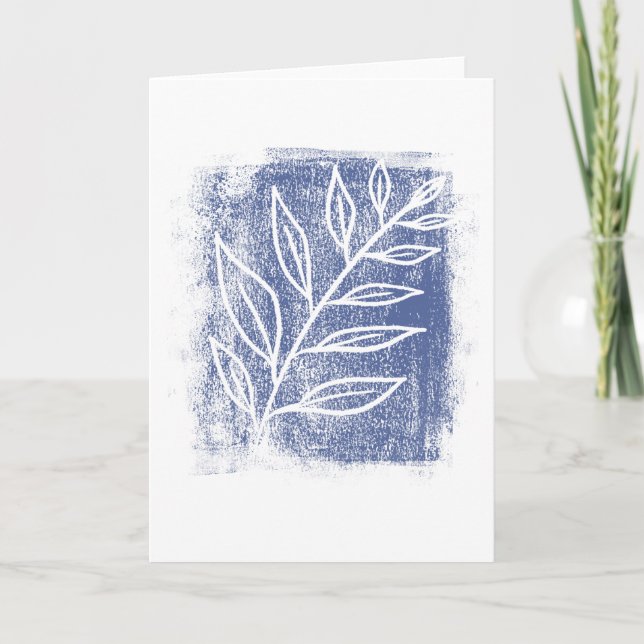 Carte Twig blanc sur dessin d'aquarelle bleu (Devant)