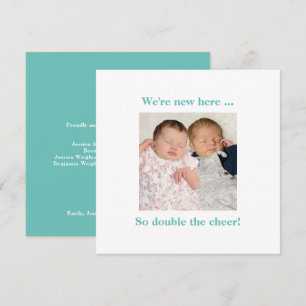 Carte Twin Babies Turquoise Photo Naissance contemporain