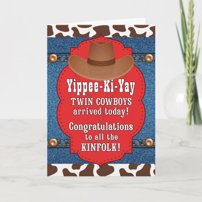 Carte TWIN Baby Cowboys Occidentale Thème Félicitations (Devant)