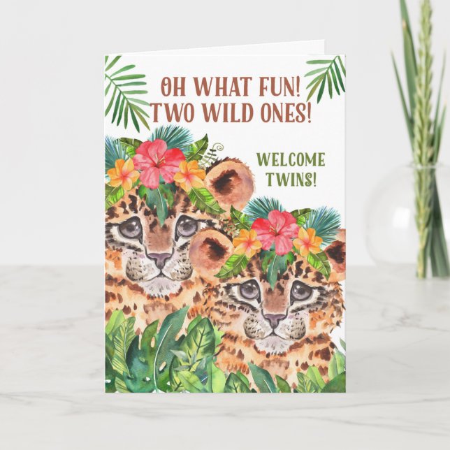 Carte Twin Baby Félicitations Cheetah Jungle Thème (Devant)