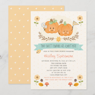 Carte Twin Boy and Girl Citrouille Baby Shower Invitatio