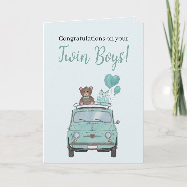 Carte Twin Boys Fiat 500 Félicitations (Devant)