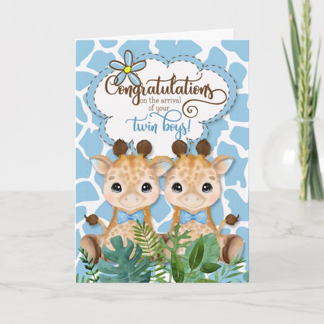Carte Twin Boys Nouveau thème Baby Jungle Félicitations (Devant)