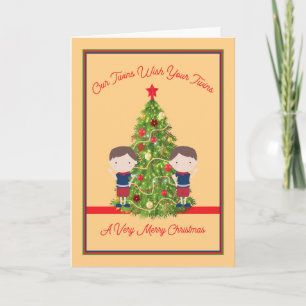 Carte Twin Boys Wishing Twins a Joyeux Christmas Card