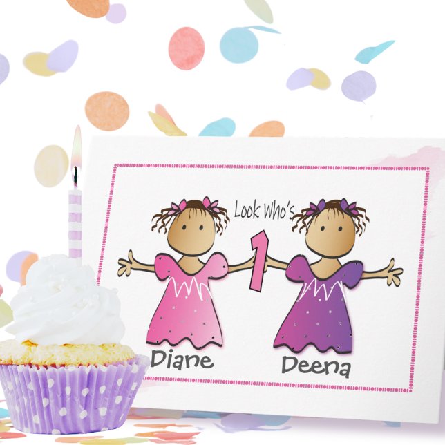 Carte Twin Girls 1er Anniversaire Ethnic Sweet Personnal (Créateur téléchargé)