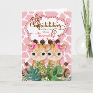 Carte Twin Girls New Baby Jungle Thème Félicitations