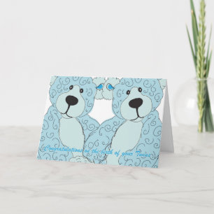 Carte Twins Félicitations Teddy Bear en bleu