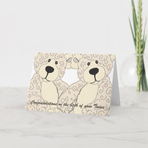 Carte Twins Félicitations Teddy Bear en crèmes