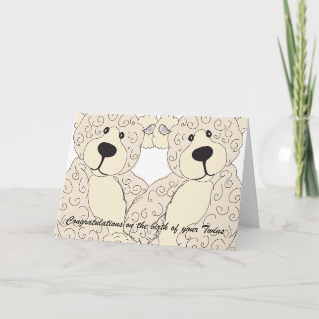 Carte Twins Félicitations Teddy Bear en crèmes (Devant)