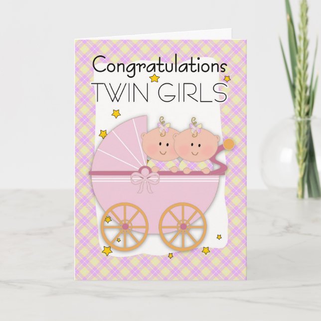 Carte Twins - Félicitations Twin Girls Dans Un Pram (Devant)