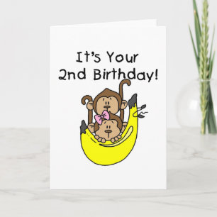 Carte Twins Monkey Boy and Girl 2e anniversaire