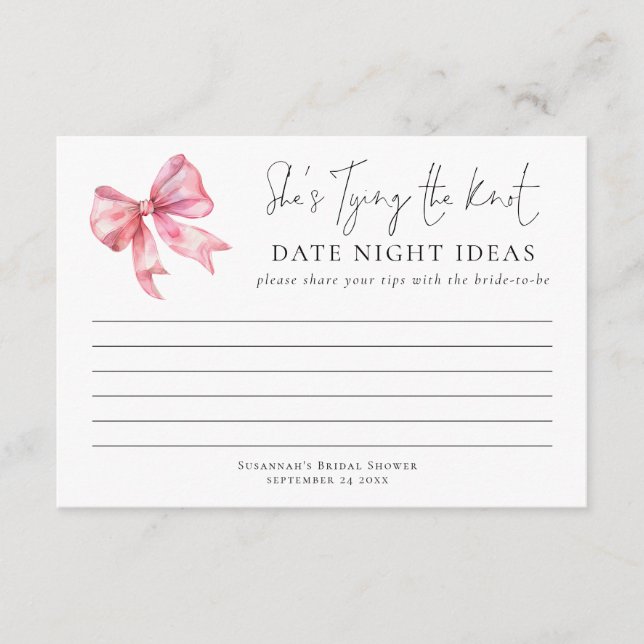 Carte Tying Knot Pink Bow Date Idées De Nuit (Devant)