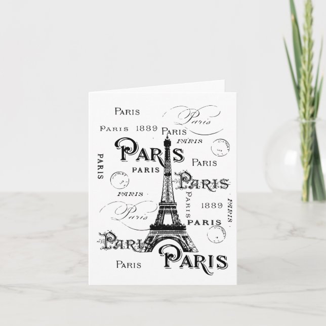 Carte Typographie Calligraphie Paris France Tour Eiffel (Devant)